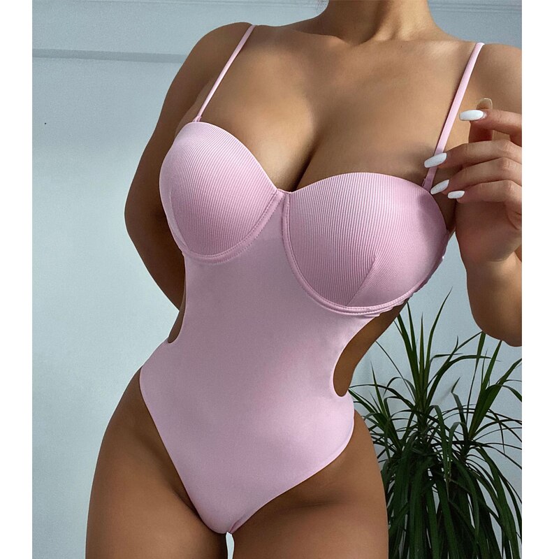 Voguable 2022 Backless one piece swimsuit Solid swimwear female Sexy monokini Push up bodysuit Underwired bathing suit biquini voguable