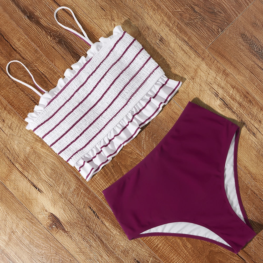 Voguable Solid Swimsuit 2022 Swimwear Women Sexy Bandeau Bikini Plus Size Tankini High Cut Bathing Suit High Waist Biquini Hot Bikini Set voguable