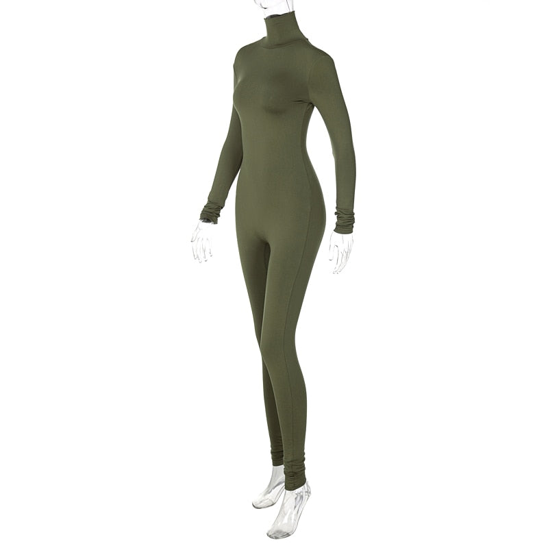 Voguable spring outfits 2022 Long Sleeve Solid Turtleneck Skinny Bodycon Jumpsuit Autumn Winter Women Fashion Streetwear Casual Romper voguable