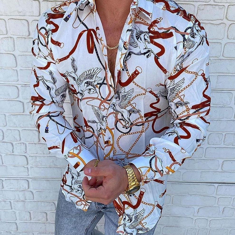 Voguable Men 2022 Spring New Skull Print Shirt Men Fashion Trend Personality Casual Rhinestones Slim Long Sleeve Dress Shirt Men voguable