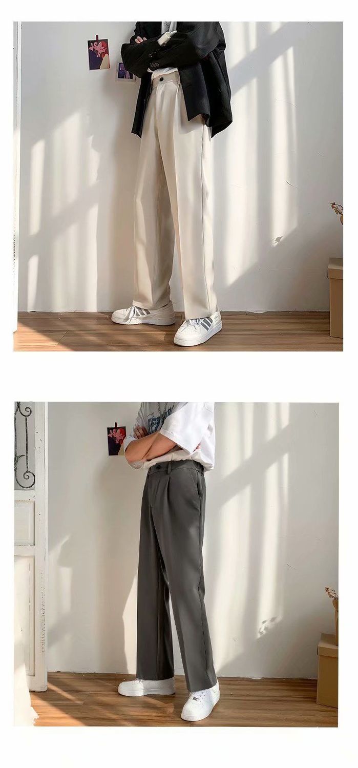 Voguable Ice Silk Men Suit Pants Loose Loose Drape Straight Leg Trousers for Men Thin Wide-leg Casual Ninth Pants Japanese Streetwear voguable