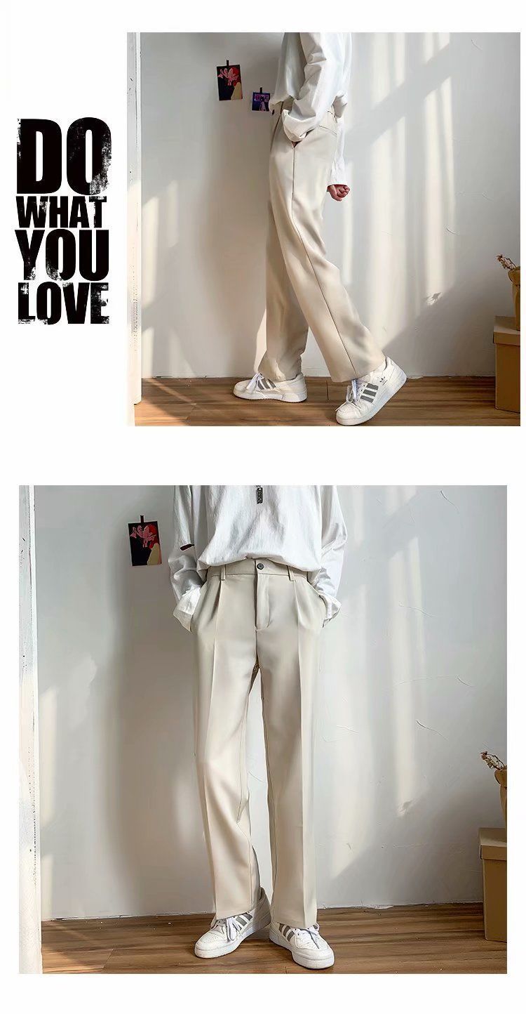 Voguable Ice Silk Men Suit Pants Loose Loose Drape Straight Leg Trousers for Men Thin Wide-leg Casual Ninth Pants Japanese Streetwear voguable