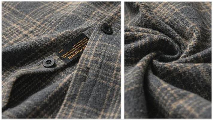 Voguable Japanese Fashion Retro Woolen Tooling Plaid Shirt for Men Cotton Turn-down Collar Buttons Long Sleeve Loose Casual Harajuku voguable