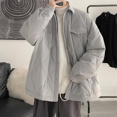 Voguable Japan casual men's winter new jacket cotton lapel thick loose warm cotton padded jacket simple unisex preppy solid home wear top voguable