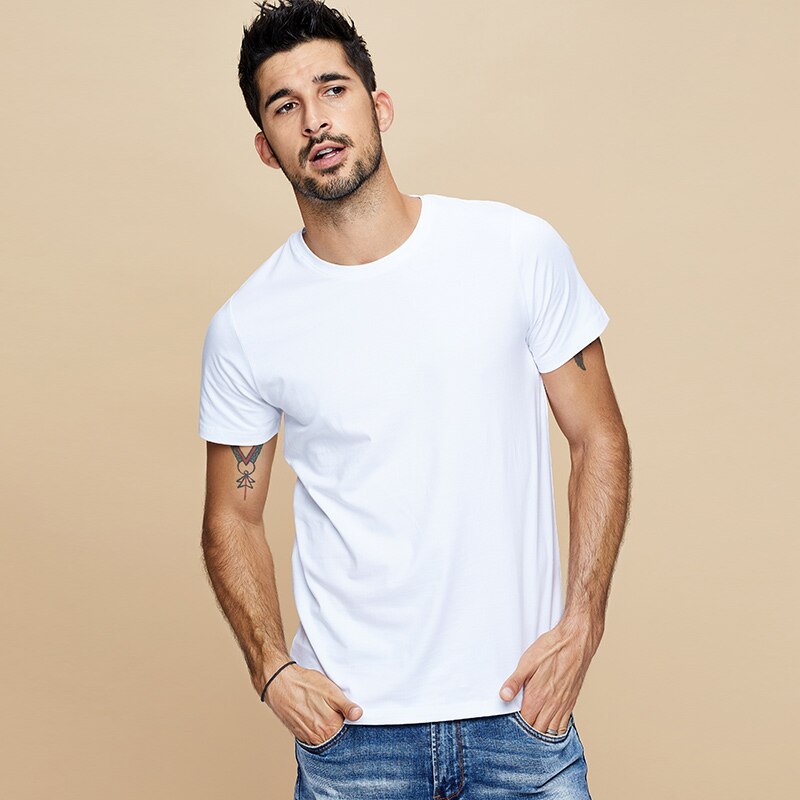 Summer New  Cool T-shirt Short Sleeve Men Fashion Solid Elastic Tshirts Basic O-neck White Running Top Slim voguable
