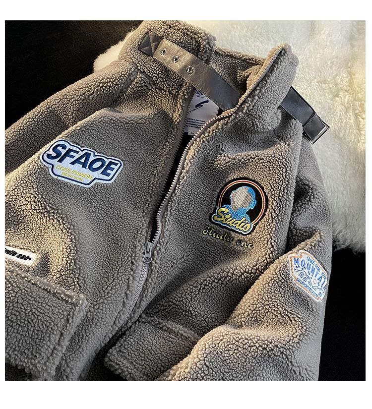 Voguable Printed Sweatshirt with Zipper Cardigan Male Plush Blouse Fleece Jacket Men's Coat Black Korean Streetwear Hip Hop voguable