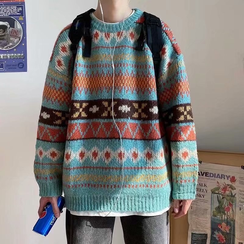 Voguable Men's Knitted Vintage Graphic Sweater with Pattern Brown Blue Pullovers Sweaters and Jumpers Korean Streetwear Harajuku voguable