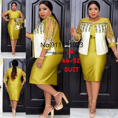 Voguable  4XL 5XL Africa Plus Size Women's Dress 2 Piece Sets Spring Autumn New Round Neck 3/4 Sleeve Pleated Dress Large Size Clothes voguable