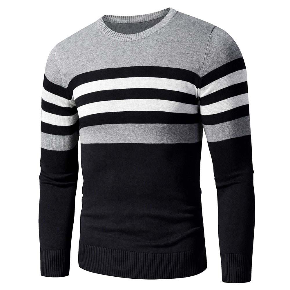 Voguable 4XL Men Autumn New Casual Striped Thick Fleece Cotton Sweater Pullovers Men Outfit Fashion Vintage O-Neck Coat Sweater Men voguable