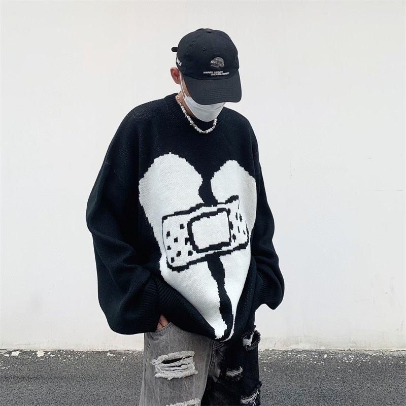 Voguable  Streetwear Sweater Long Sleeve Knit Pullover Winter O-neck Sweater Hip Hop Knitted Sweater Men Black Sweater Pullovers voguable