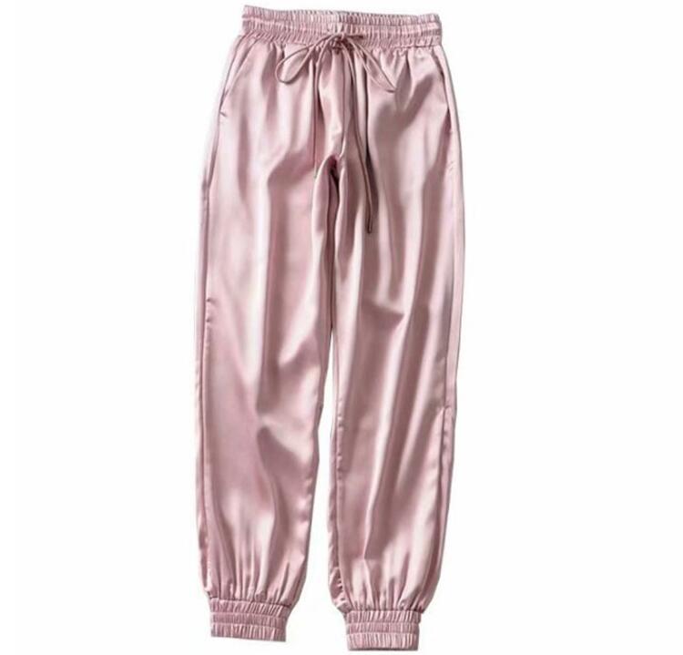 Voguable  Elastic High Waist Pants Women Brand Jogger Sweatpants Satin Fashion Pink Pencil Pants Streewear Fitness Trousers Pantalon Femme voguable