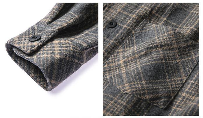 Voguable Japanese Fashion Retro Woolen Tooling Plaid Shirt for Men Cotton Turn-down Collar Buttons Long Sleeve Loose Casual Harajuku voguable