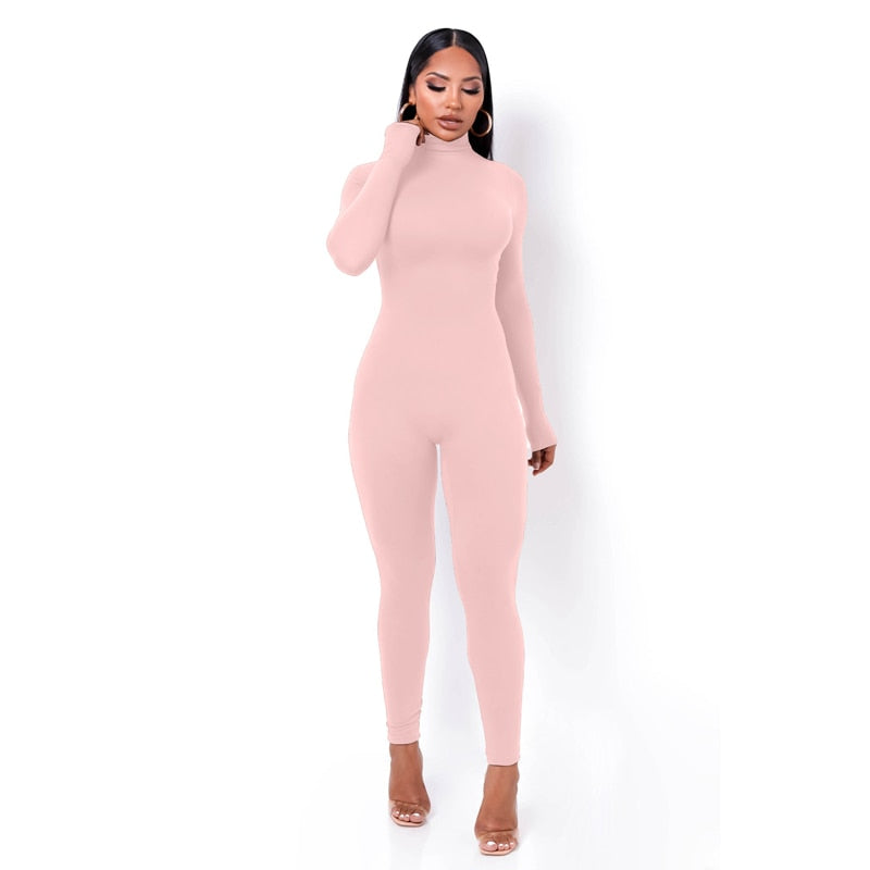 Voguable spring outfits 2022 Long Sleeve Solid Turtleneck Skinny Bodycon Jumpsuit Autumn Winter Women Fashion Streetwear Casual Romper voguable