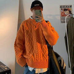 Voguable y2k Jerseys Autumn winter Korean solid color warm sweater men simple Japanese O-neck pullover all-match lovers knit sweater top voguable
