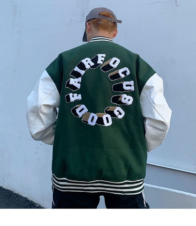Voguable 2021 spring autumn Oversized baseball uniform jacket vibe embroidery men women flocking hip-hop leather sleeve caot punk bomber voguable