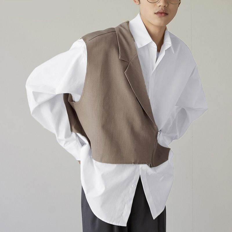 Voguable 2022 Fashion Men Casual Shirt Lapel Patchwork Long Sleeve Button Zipper Streetwear Fake Two Pieces Tops Camisas S-5XL INCERUN voguable