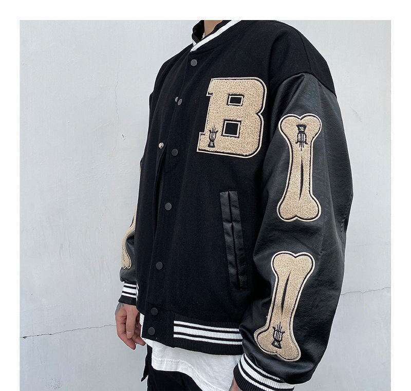 Voguable Hip Hop Furry Bone Patchwork Color Block Jackets Mens Harajuku Streetwear Bomber Jacket Men Baseball Coats Unisex Autumn voguable