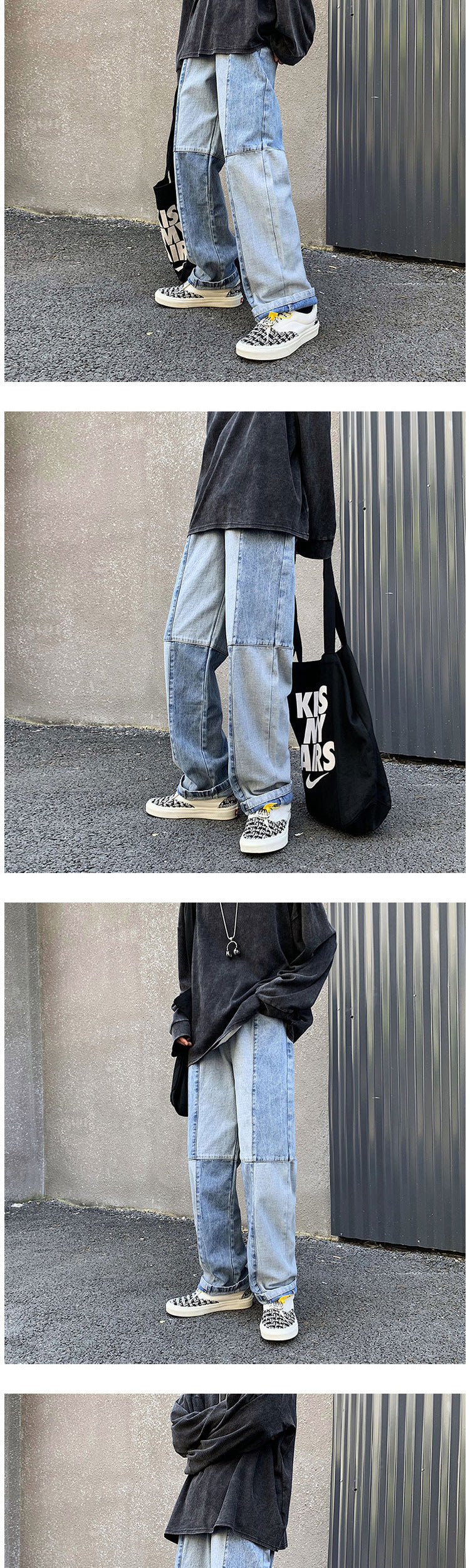 Voguable Korean Style Fashion Men's Denim Wide-leg Pants 2021 New Autumn Loose Straight-leg Jeans Paneled Denim Trousers Male voguable