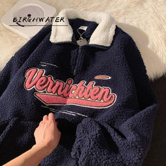 Voguable New Vintage Punk Style Streetwear Chic V-neck Letter Embroidery Sweatshirt Women Baseball Oversized Harajuku lambswool coats ins voguable