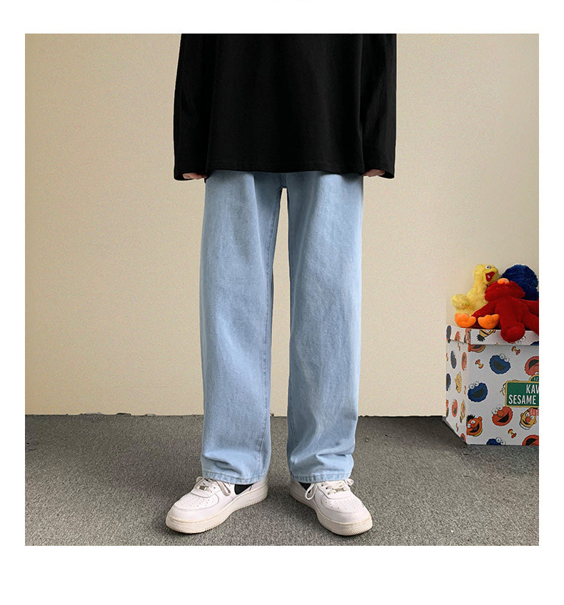 Voguable Korean Fashion Men Wide Leg Jeans 2021 Autumn New Streetwear Straight Baggy Denim Pants Male Brand Trousers voguable