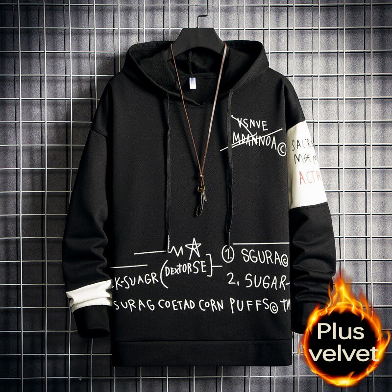 Voguable Oversized Hoodie White Crewneck Hooded Sweatshirt for Men Harajuku Hoodies Men Plus Velvet Autumn Korean Streetwear voguable