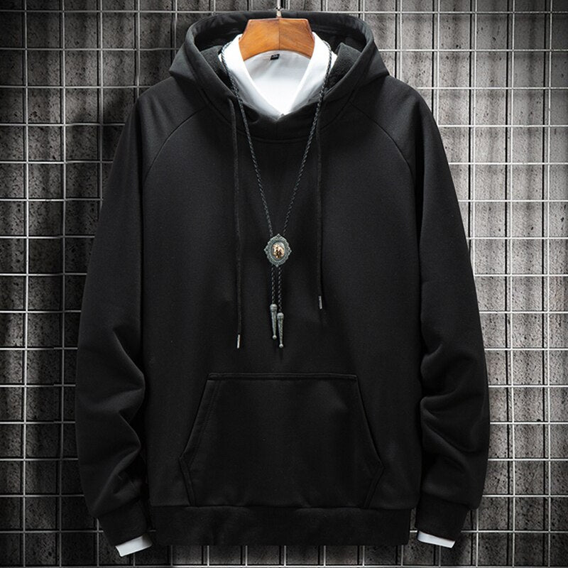 Men Hoodies Autumn Fleece Solid Oversized Sweatshirts Hip Hop Japanese Streetwear Harajuku Casual Black Hoodie Men voguable