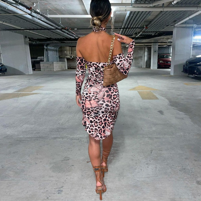 Voguable spring outfits 2022  Long Removable Sleeves Backless Butterfly Print Hollow Out Sexy Dress Summer Fall Women Fashion Streetwear Y2K voguable