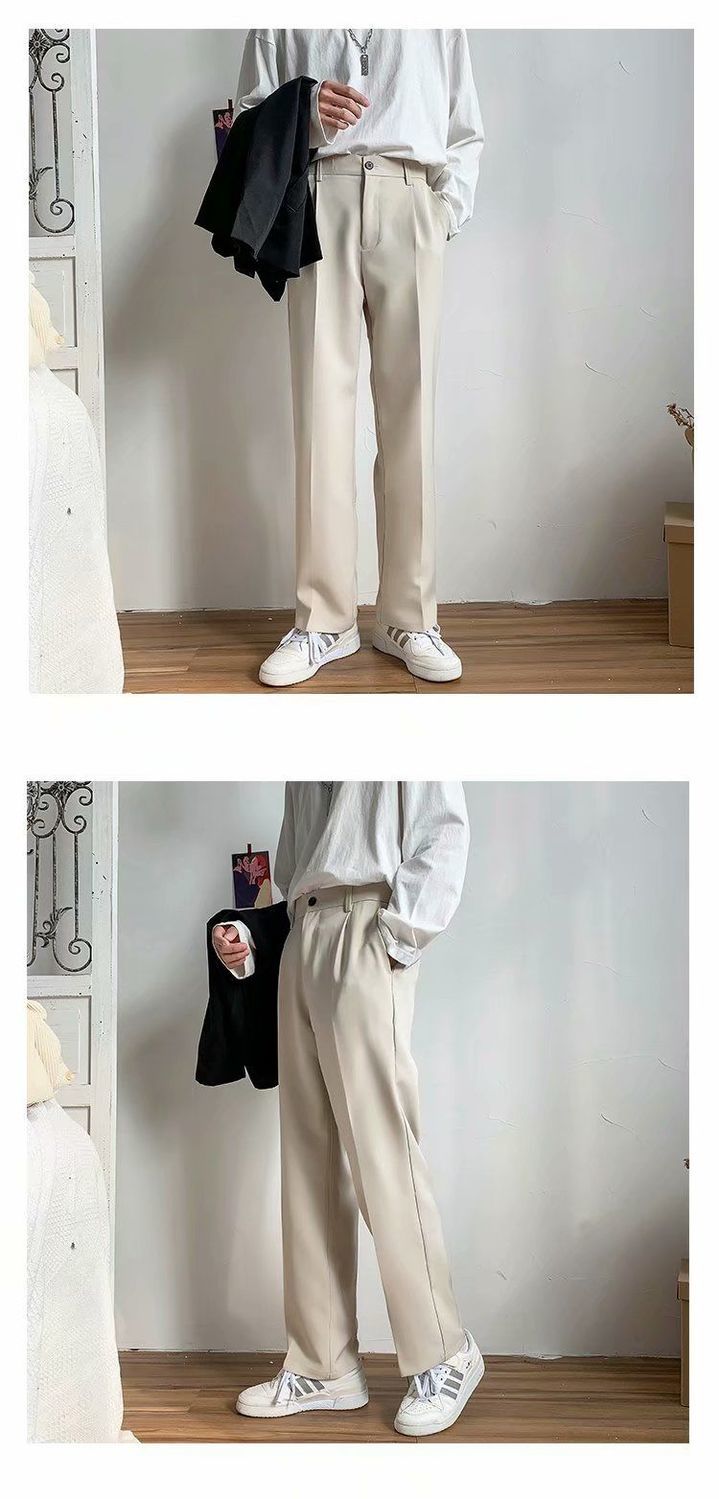Voguable Ice Silk Men Suit Pants Loose Loose Drape Straight Leg Trousers for Men Thin Wide-leg Casual Ninth Pants Japanese Streetwear voguable