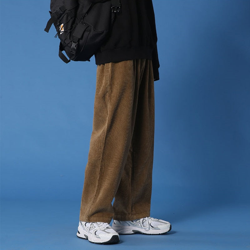 Autumn/winter Corduroy Pants Men's Fashion Casual Pants Men Streetwear Loose Hip-hop Straight Wide-leg Pants Mens Trousers M-3XL voguable