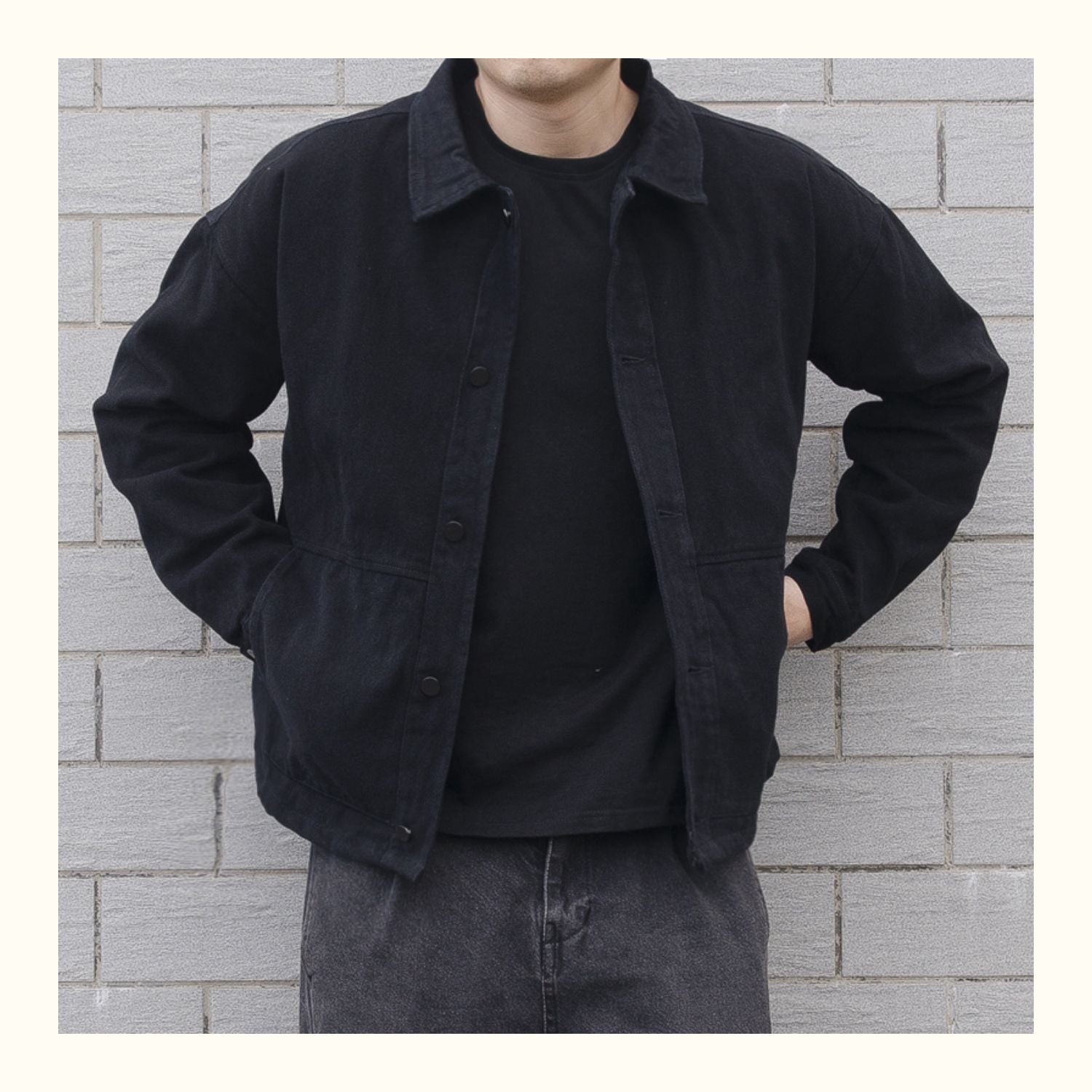 Voguable Japanese Fashion Harajuku Men's Jacket Autumn Retro Solid Color Button Thin Denim Jacket Men Black Loose Tooling Jacket Men voguable