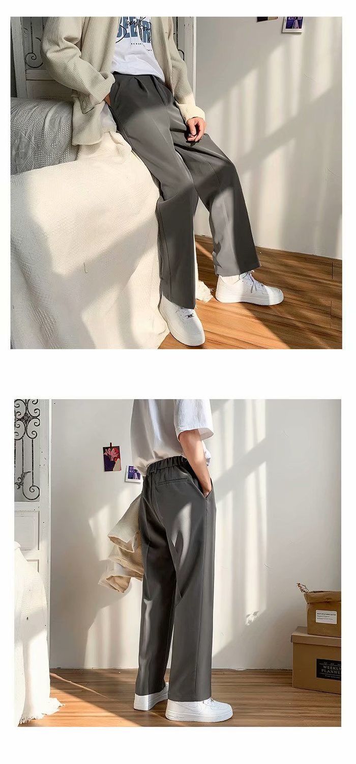Voguable Ice Silk Men Suit Pants Loose Loose Drape Straight Leg Trousers for Men Thin Wide-leg Casual Ninth Pants Japanese Streetwear voguable