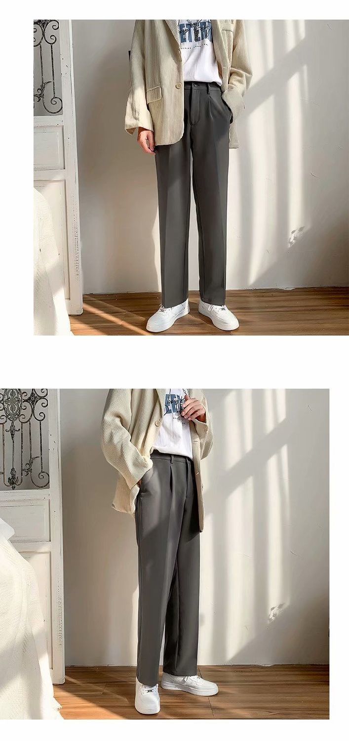 Voguable Ice Silk Men Suit Pants Loose Loose Drape Straight Leg Trousers for Men Thin Wide-leg Casual Ninth Pants Japanese Streetwear voguable