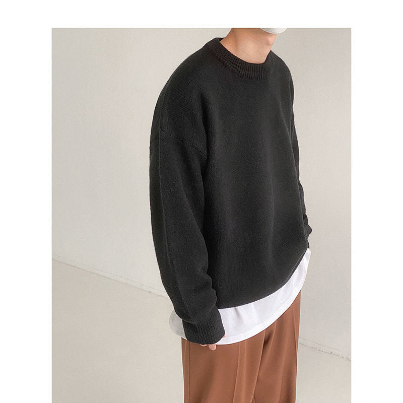 Voguable Autumn and Winter Thick Warm Mens Sweaters Pullovers Loose All-match Solid Color Round Neck Korean Fashion Sweater Men voguable