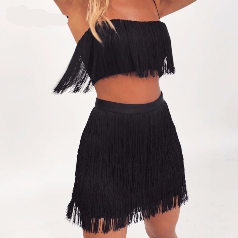 New Women Summer Tassel Dress Elegant Club Party Dress Sexy Off Shoulder Tassel Embellished Mini Fringe Dress voguable