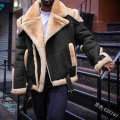 Voguable  Leather Jacket Men Large Size Winter Fashion Warm Thick Fur Long Sleeve Lapel Suede Biker Jackets voguable