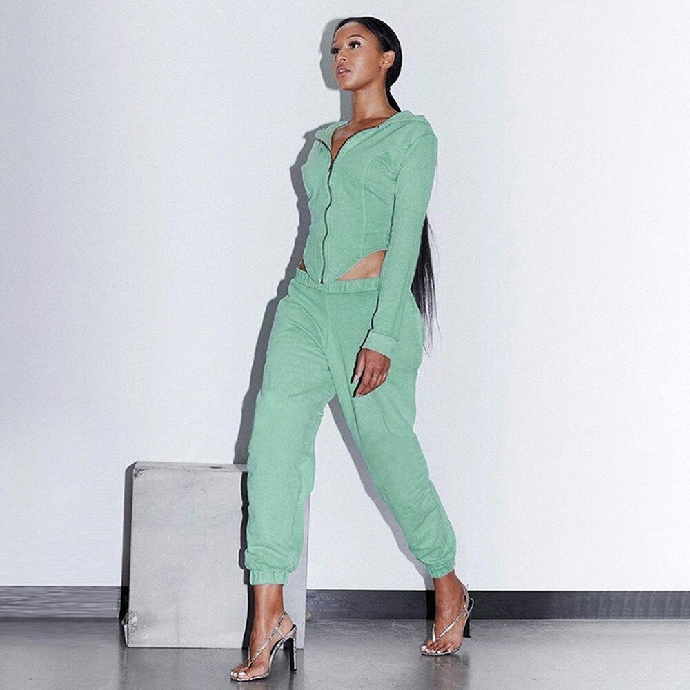Voguable  Woman 2 Piece Outfits V-neck Zipper Long Sleeve Corset Top + Pants Sets Fashion Tracksuit Matching Sets Jogging Female Plus Size voguable