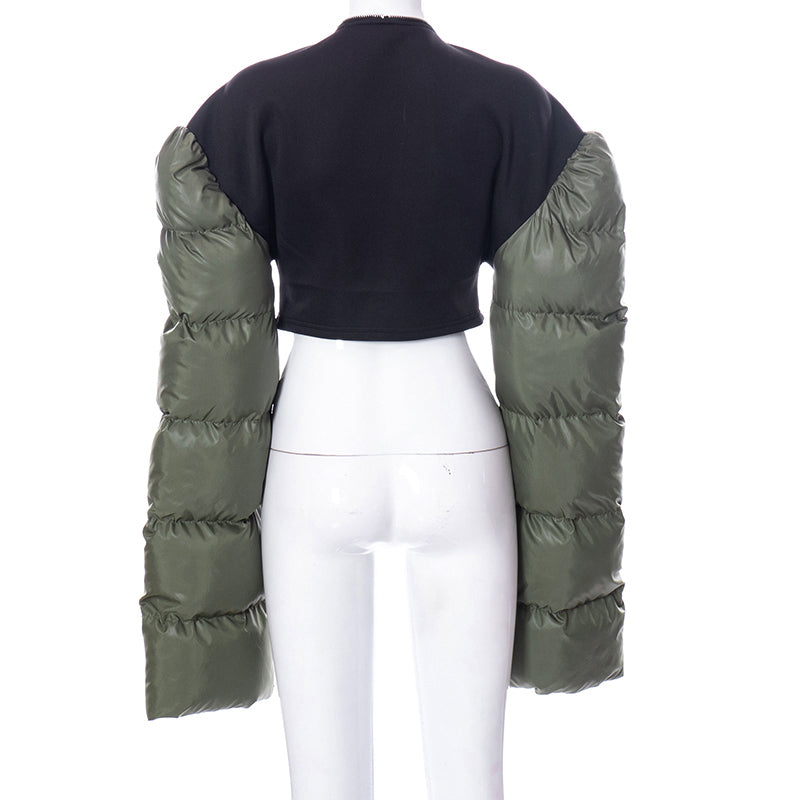 Voguable Patchwork Down Coat Puffer Jacket Coats Extra Long Sleves Women Christmas Bubble Cropped Outerwear Warm Clothing voguable