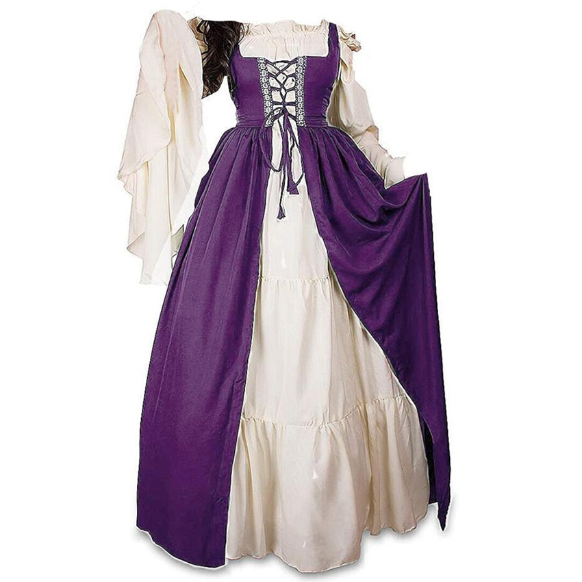 Voguble Halloween Women European Medieval Court Fancy Vampire Cosplay Costume Carnival Vintage Strapless Long Sleeve Queen Elegant Dress voguable