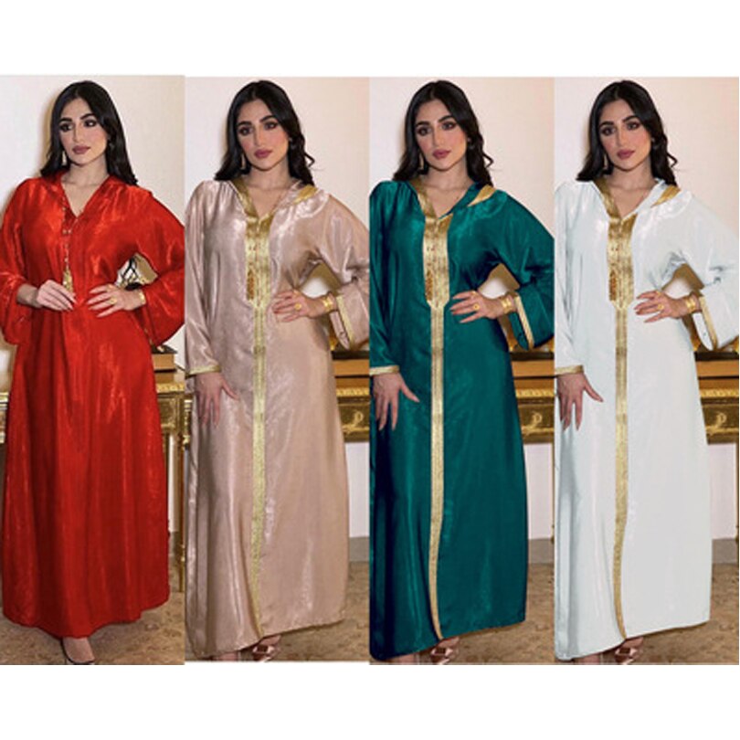 Dubai Arabic Muslim Abaya Dress for Women Fall 2021 Champagne Moroccan Kaftan Hooded Robe Turkish Islamic Jalabiya voguable