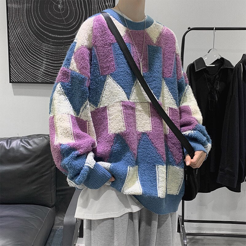 Voguable Autumn Winter Sweater Men Warm Fashion Retro Casual Knitted Pullover Men Loose Korean Knitting Soft Sweaters Men Clothes voguable