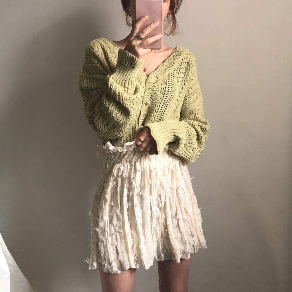 Voguable  Cropped Cardigan Women Spring Chic Hollow Out Elegant V-Neck Korean Vintage Femme Jumper White Sweet Girls Pearls Lady Knitwear voguable