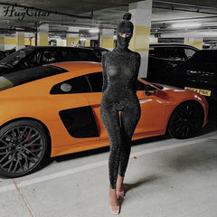 Voguable  Long Sleeve Solid Backless Sequin Skinny Jumpsuit Autumn Winter Women Fashion Sexy Streetwear Casual Romper voguable