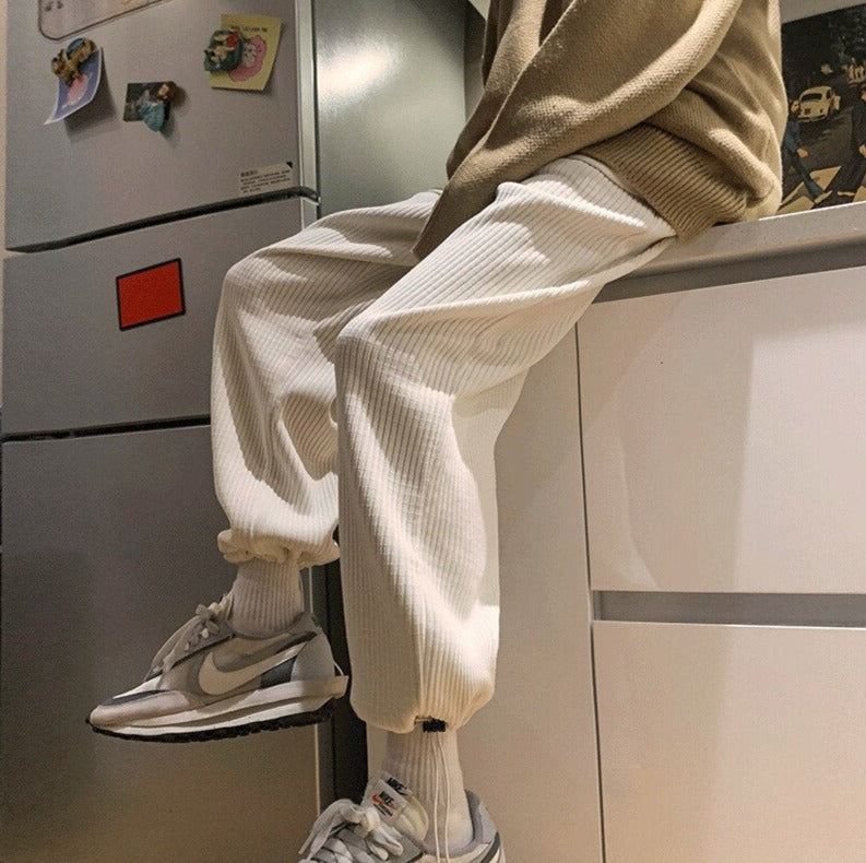 Voguable Man Casual Tie Leg Straight Pants Woman Corduroy Solid Color Oversize Trousers Man Warm Korean Streetwear Pants voguable