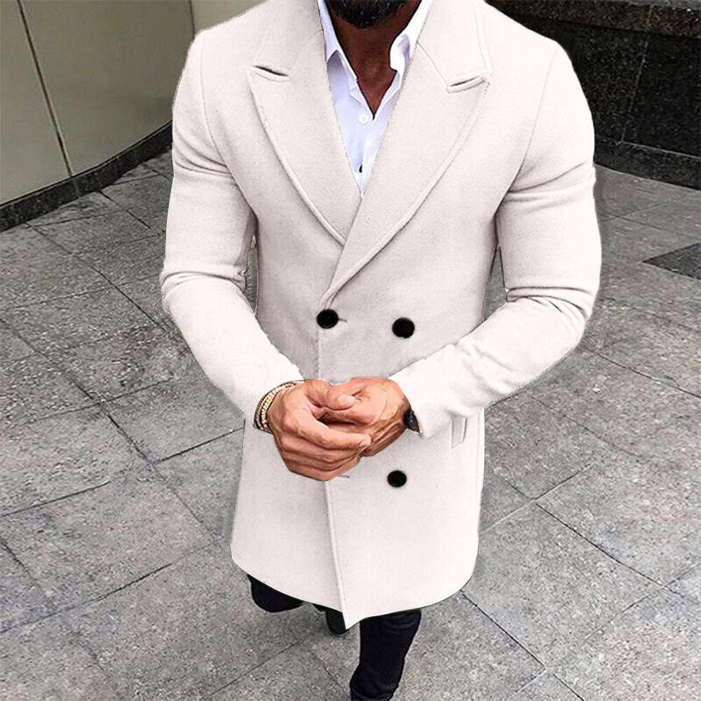 Voguable Men's White Double Breasted Trench Coat 2021 Winter New Slim Fit Overcoat Casual Solid Color Windbreaker Outwear Manteau Homme voguable