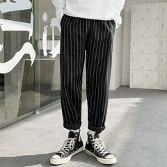Voguable Korean Striped Harem Pants Men's 2021 Streetwear Man Casual Loose Japanese Men Black Gray Retro Plaid Harajuku Punk Pants voguable