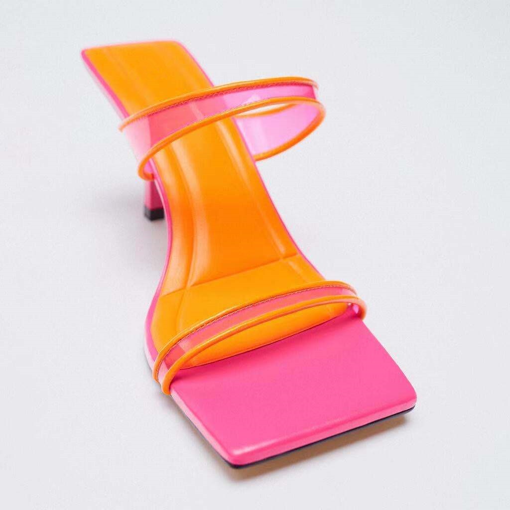 Beige Heeled Sandals Slippers Casual Shoes Woman 2021 Low Black Luxury Flat High Soft Summer PVC Leisure Scandals Basic TPR Buck voguable