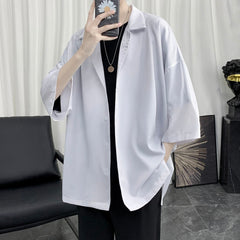 Voguable 2022  Summer Men Shirt Short Sleeve Solid Color Shirts For Man Vintage Harajuku Casual Oversized Blouses Fashion Men's Clothing voguable