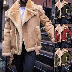 Voguable  Leather Jacket Men Large Size Winter Fashion Warm Thick Fur Long Sleeve Lapel Suede Biker Jackets voguable