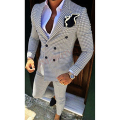 Voguable 2022 Fashion Lattice Men's Suit Slim Fit Prom Wedding Suits for Men Groom Tuxedo Jacket Pants Set Custom White Casual Men Blazer voguable