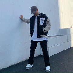 Voguable 2021 spring autumn Oversized baseball uniform jacket vibe embroidery men women flocking hip-hop leather sleeve caot punk bomber voguable